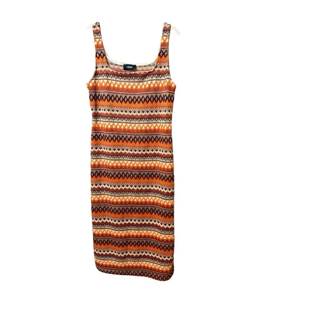 Cider Womens Bright Orange Multicolor‎ Sweater Bodycon Midi Dress Sz 1X